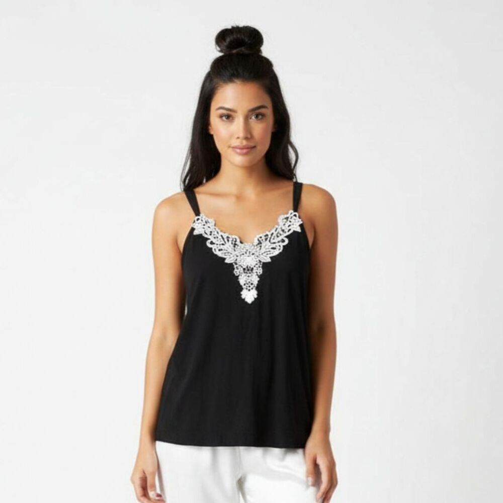 Soma black & white embroidered sleeveless tank Top M